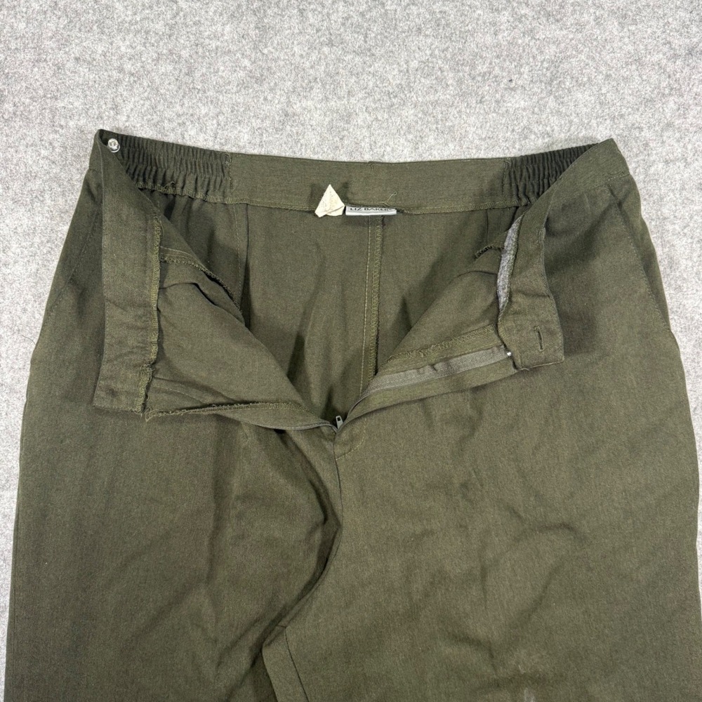 Liz Baker Trousers Women 18 Olive Green Pleated Elastic Waist Tapered Vintage - Picture 7 of 9